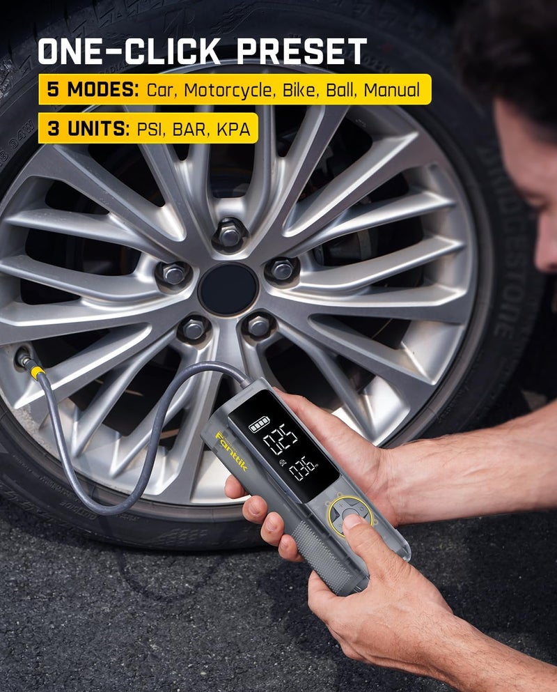Fanttik ضاغط هواء محمول X8 APEX، تضخيم سريع في 1 دقيقة، ضاغط إطارات لاسلكي بضغط 150 PSI مع شاشة LED مزدوجة، مناسب للسيارة والدراجة النارية، للإطارات حتى 26.3 بوصة، رمادي ميكانيكي - Image 5